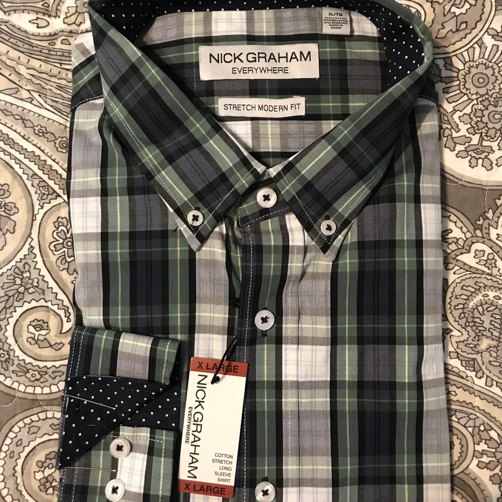 NWOT Nick Graham Plaid Casual Shirt